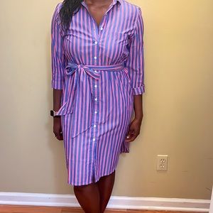 J. Crew Shirt Dress - Poplin Pink and Blue Striped - US 8p